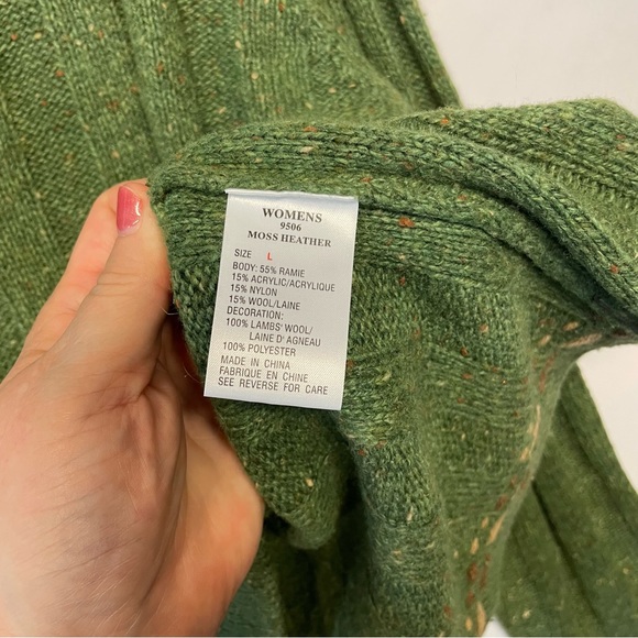 Women's WOOLRICH Green Ramie Wool Blend 1/2 Zip Sweater Size Large Trim - Picture 9 of 12